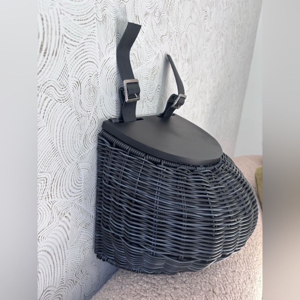 CB2 Black Woven Bike Basket - Picture 2 of 7